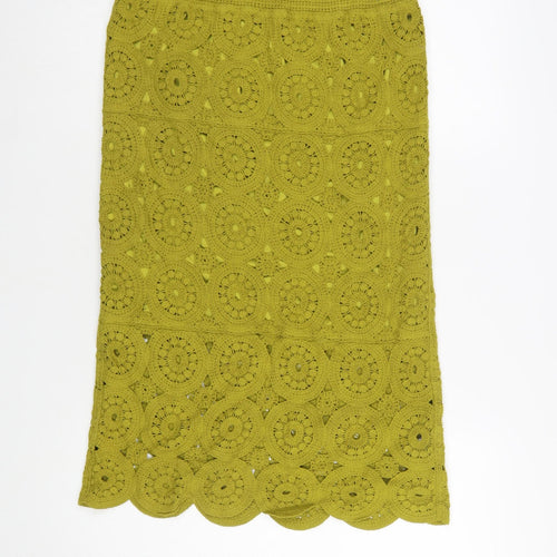Next Women Green Crochet Cotton Midi Pencil Skirt Size M