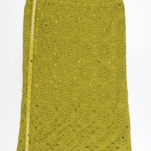 Next Women Green Crochet Cotton Midi Pencil Skirt Size M
