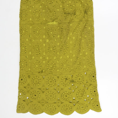 Next Women Green Crochet Cotton Midi Pencil Skirt Size M
