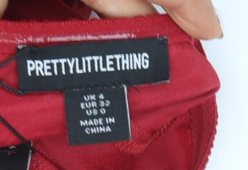 PrettyLittleThing Women Red Strapless Ruffle Playsuit Size 4 Lyocell Blend