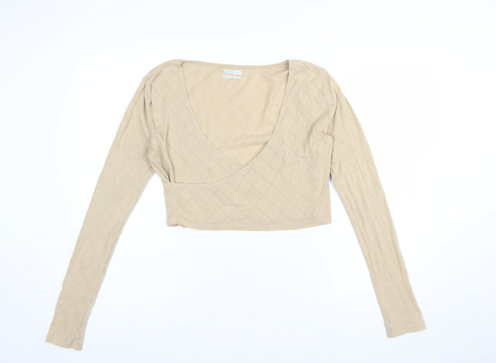 Urban Outfitters Women Beige V-Neck Knit Pullover Jumper Size M