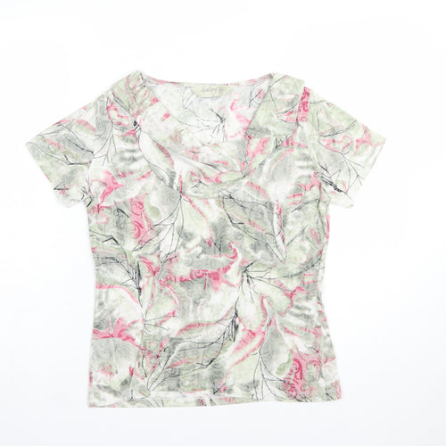 Gallery Womens Pink Floral Short Sleeve Cotton Blend T-Shirt Size S