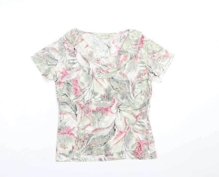 Gallery Womens Pink Floral Short Sleeve Cotton Blend T-Shirt Size S