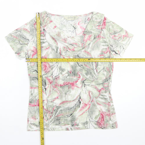 Gallery Womens Pink Floral Short Sleeve Cotton Blend T-Shirt Size S