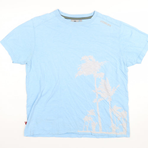 TOG24 Men's Blue Cotton Beach Graphic Crew Neck T-Shirt Medium