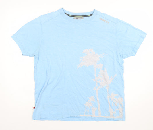 TOG24 Men's Blue Cotton Beach Graphic Crew Neck T-Shirt Medium