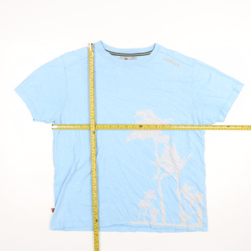 TOG24 Men's Blue Cotton Beach Graphic Crew Neck T-Shirt Medium