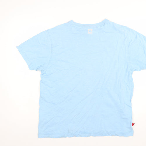 TOG24 Men's Blue Cotton Beach Graphic Crew Neck T-Shirt Medium