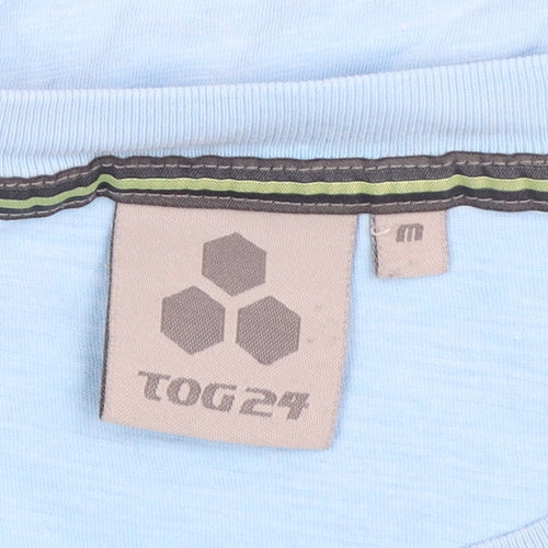 TOG24 Men's Blue Cotton Beach Graphic Crew Neck T-Shirt Medium