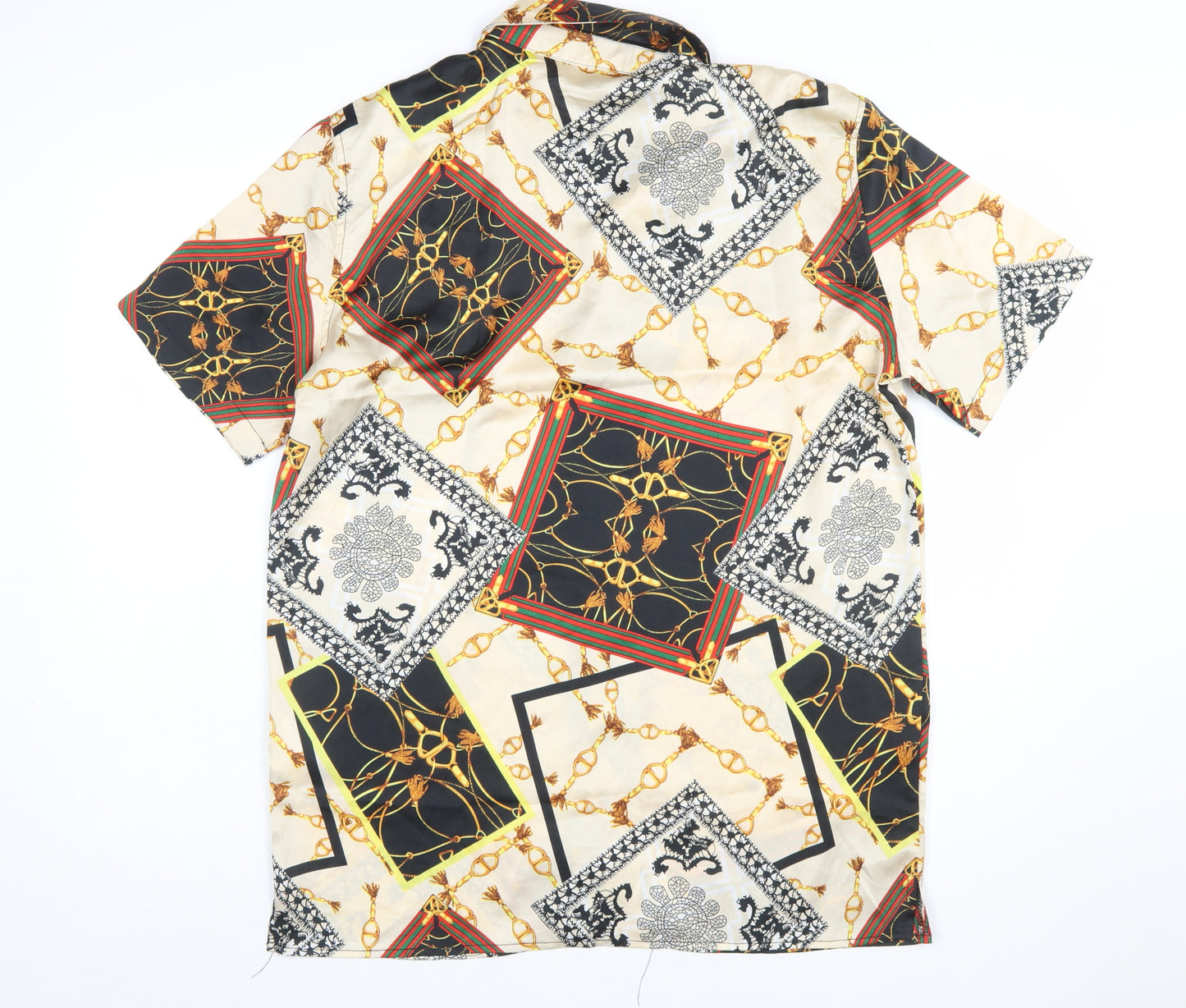 boohooMAN Men's Beige Baroque Print Short Sleeve Button-Up Shirt L