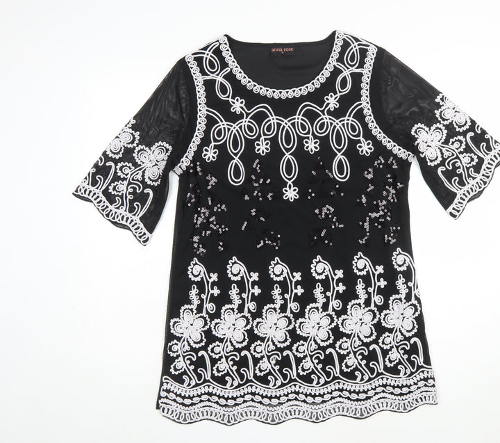 Anna Rose Women Black Floral Sequin Shift Dress M