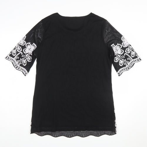 Anna Rose Women Black Floral Sequin Shift Dress M