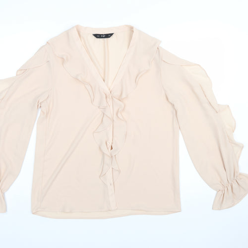 F&F Women Beige Ruffle V-Neck Chiffon Blouse UK 10