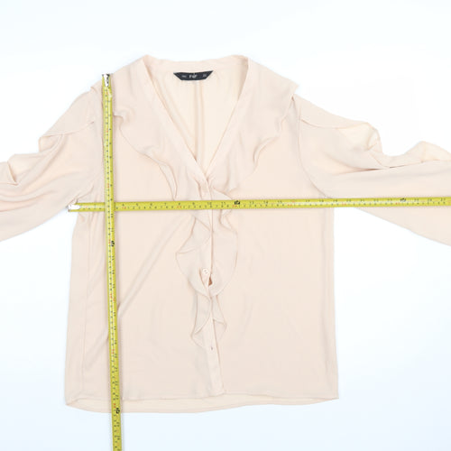 F&F Women Beige Ruffle V-Neck Chiffon Blouse UK 10