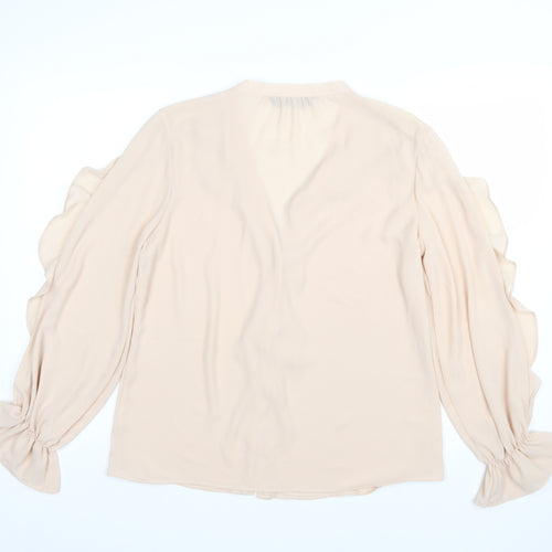 F&F Women Beige Ruffle V-Neck Chiffon Blouse UK 10