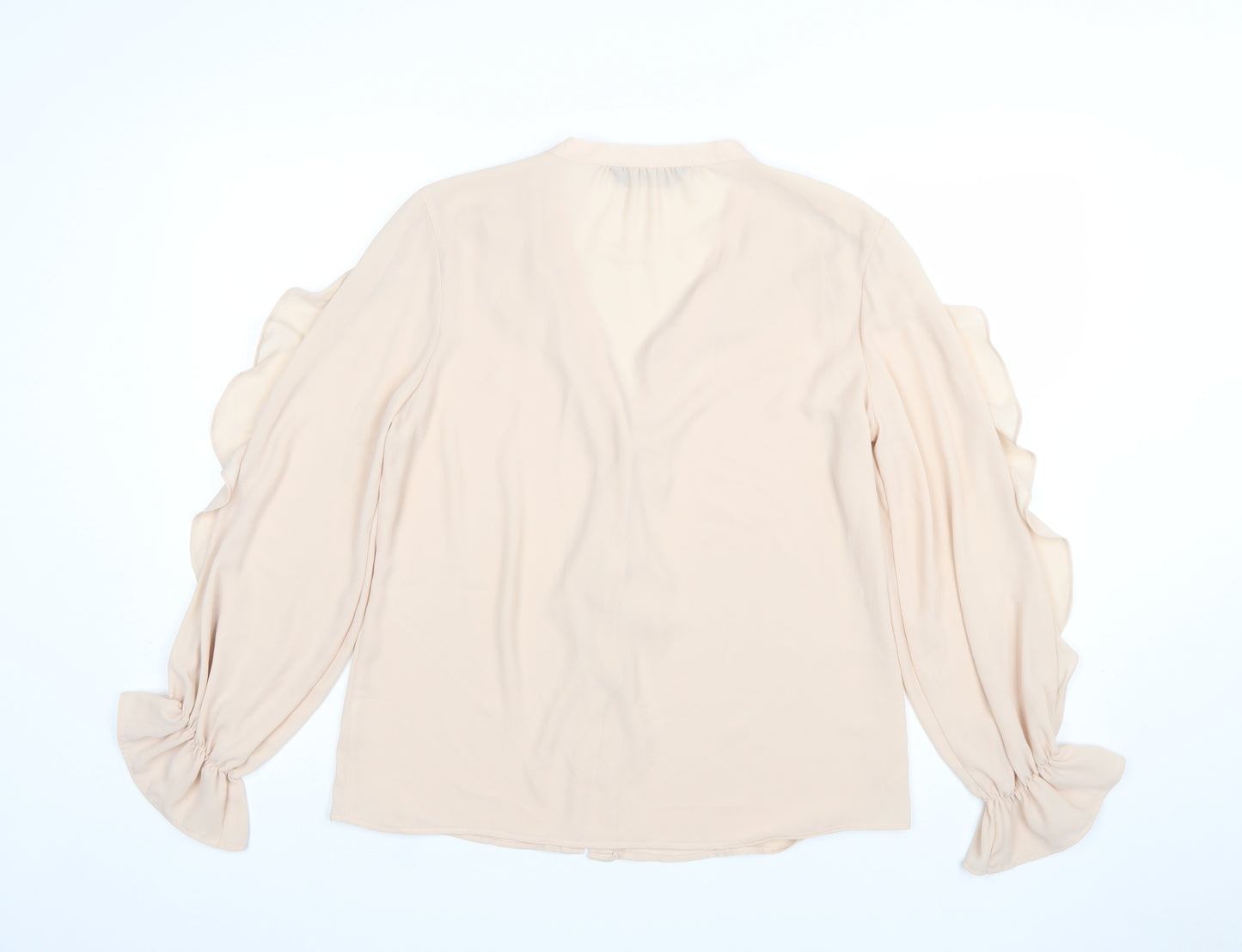 F&F Women Beige Ruffle V-Neck Chiffon Blouse UK 10