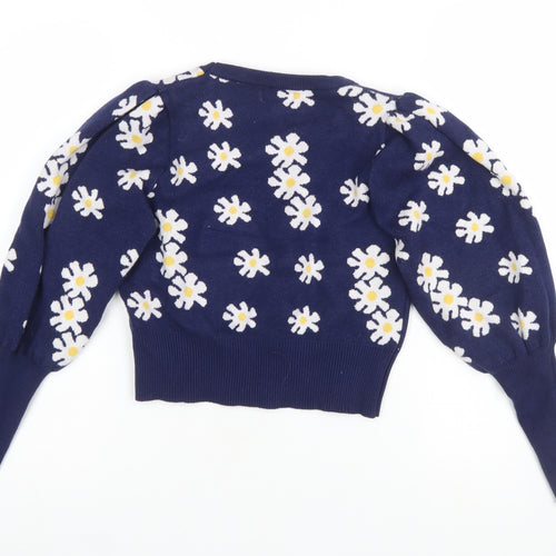 QED London Women's Blue Floral Puff Sleeve Knit Jumper M