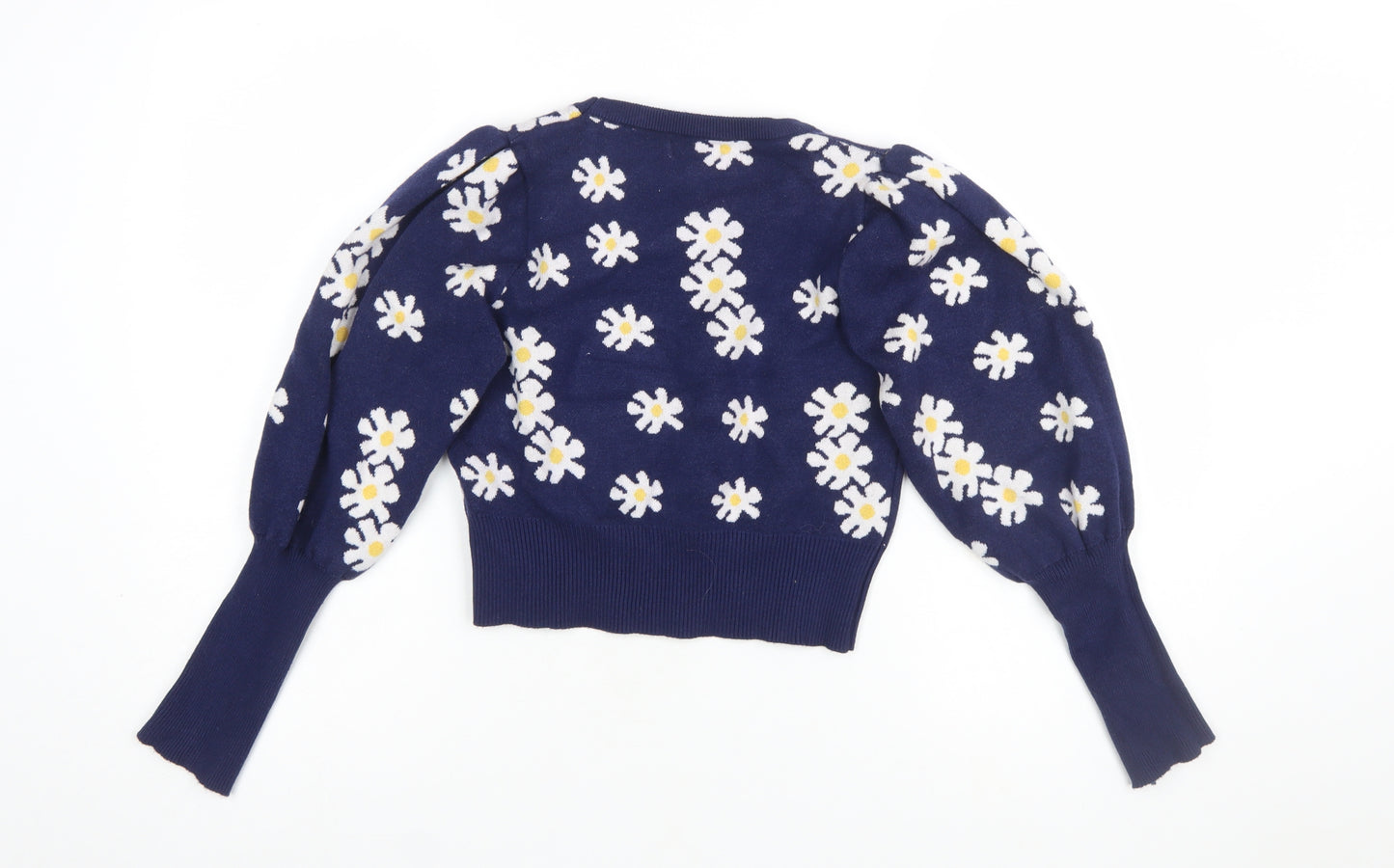 QED London Women's Blue Floral Puff Sleeve Knit Jumper M