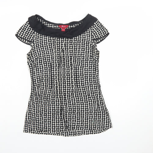 Monsoon Women's Black & White Patterned Blouse Size 8 Short Sleeve