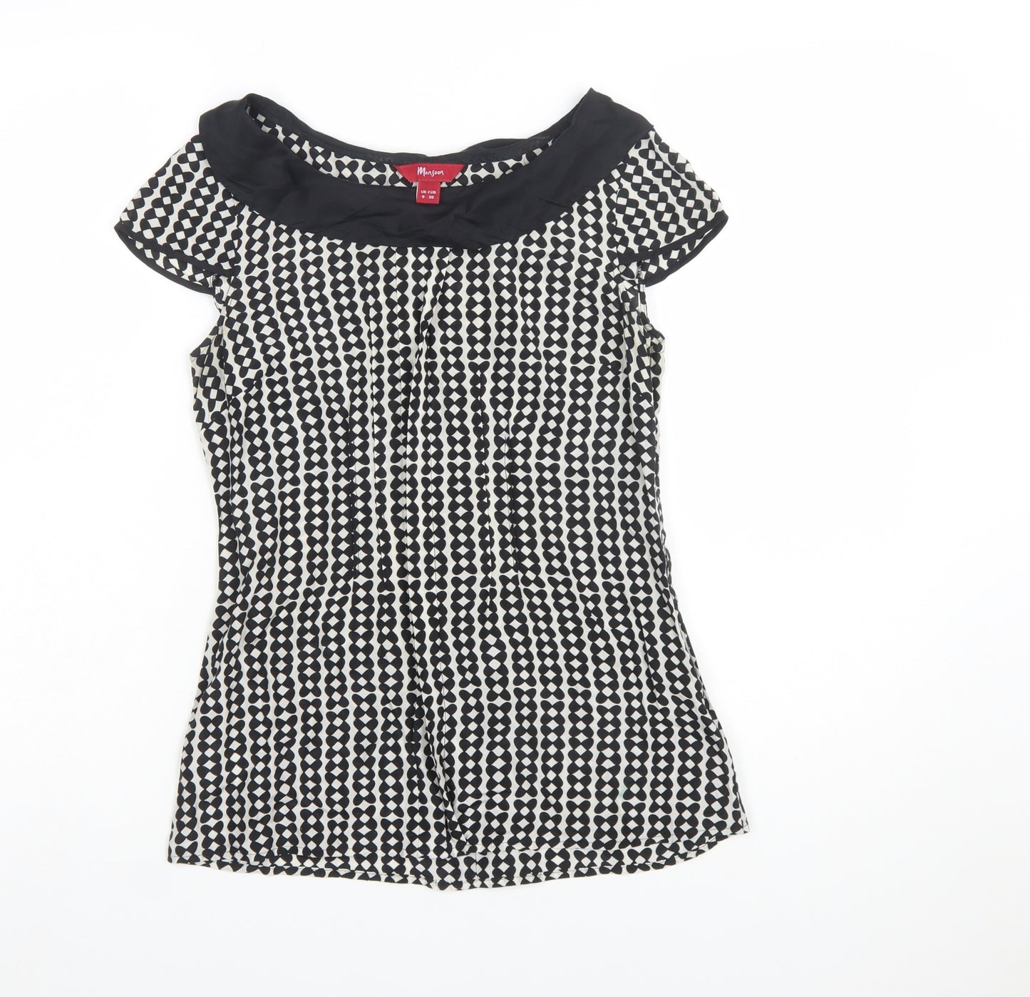 Monsoon Women's Black & White Patterned Blouse Size 8 Short Sleeve