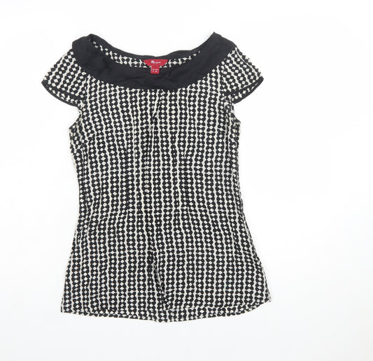 Monsoon Women's Black & White Patterned Blouse Size 8 Short Sleeve