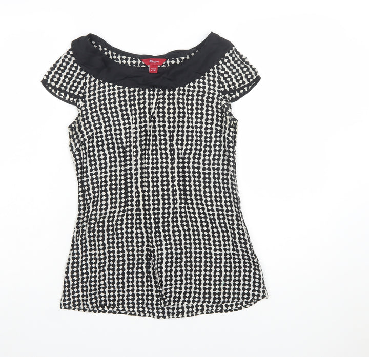 Monsoon Women's Black & White Patterned Blouse Size 8 Short Sleeve
