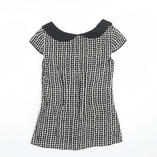 Monsoon Women's Black & White Patterned Blouse Size 8 Short Sleeve