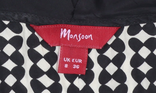 Monsoon Women's Black & White Patterned Blouse Size 8 Short Sleeve