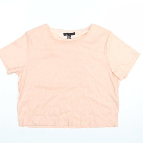 New Look Women Pink Cropped T-Shirt UK 14 Polyester Blend
