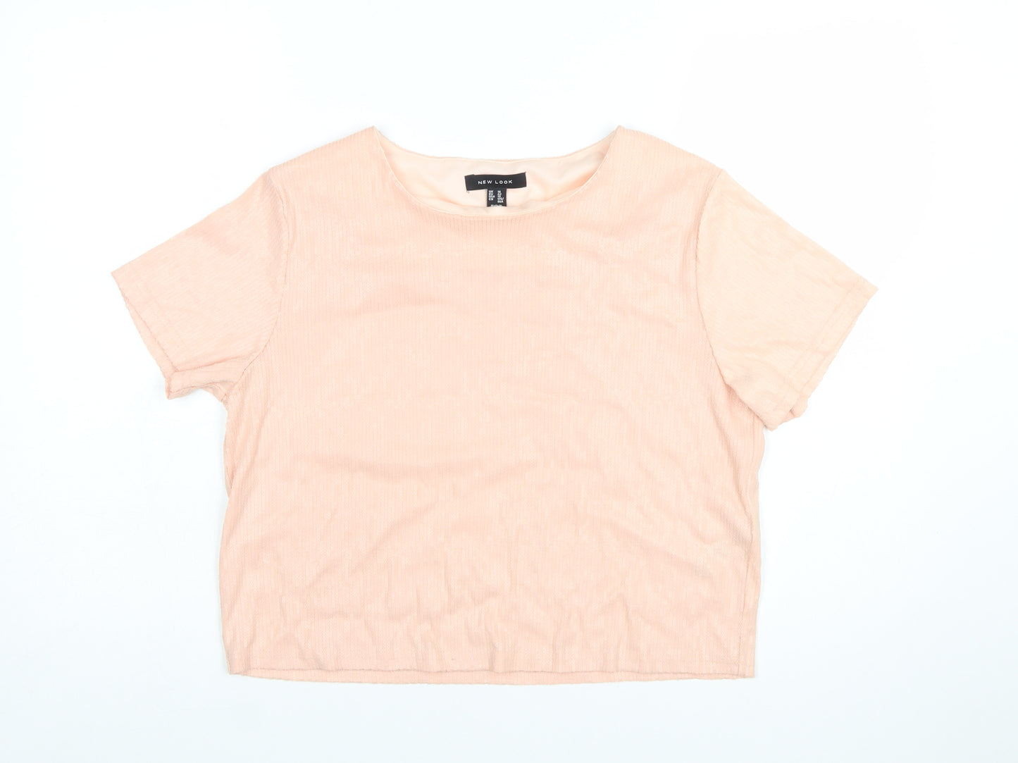 New Look Women Pink Cropped T-Shirt UK 14 Polyester Blend