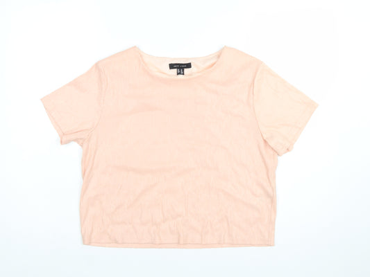 New Look Women Pink Cropped T-Shirt UK 14 Polyester Blend