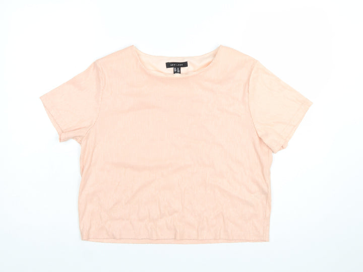 New Look Women Pink Cropped T-Shirt UK 14 Polyester Blend