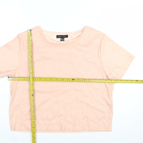 New Look Women Pink Cropped T-Shirt UK 14 Polyester Blend
