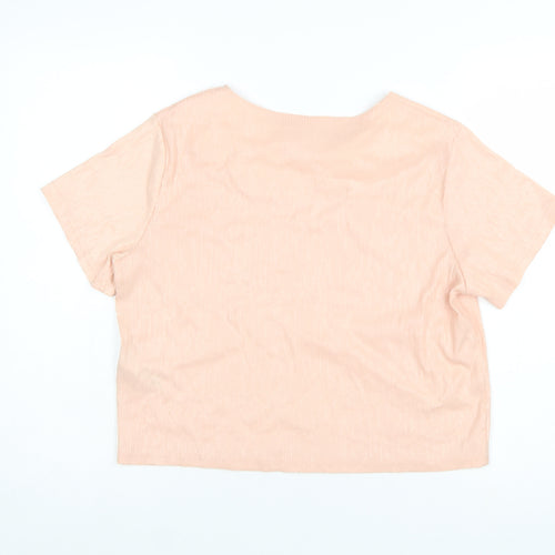 New Look Women Pink Cropped T-Shirt UK 14 Polyester Blend