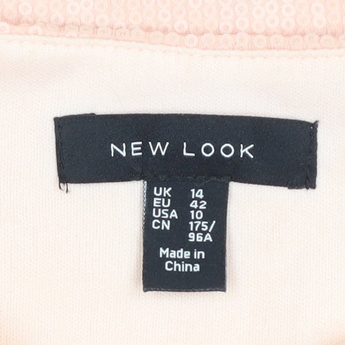 New Look Women Pink Cropped T-Shirt UK 14 Polyester Blend
