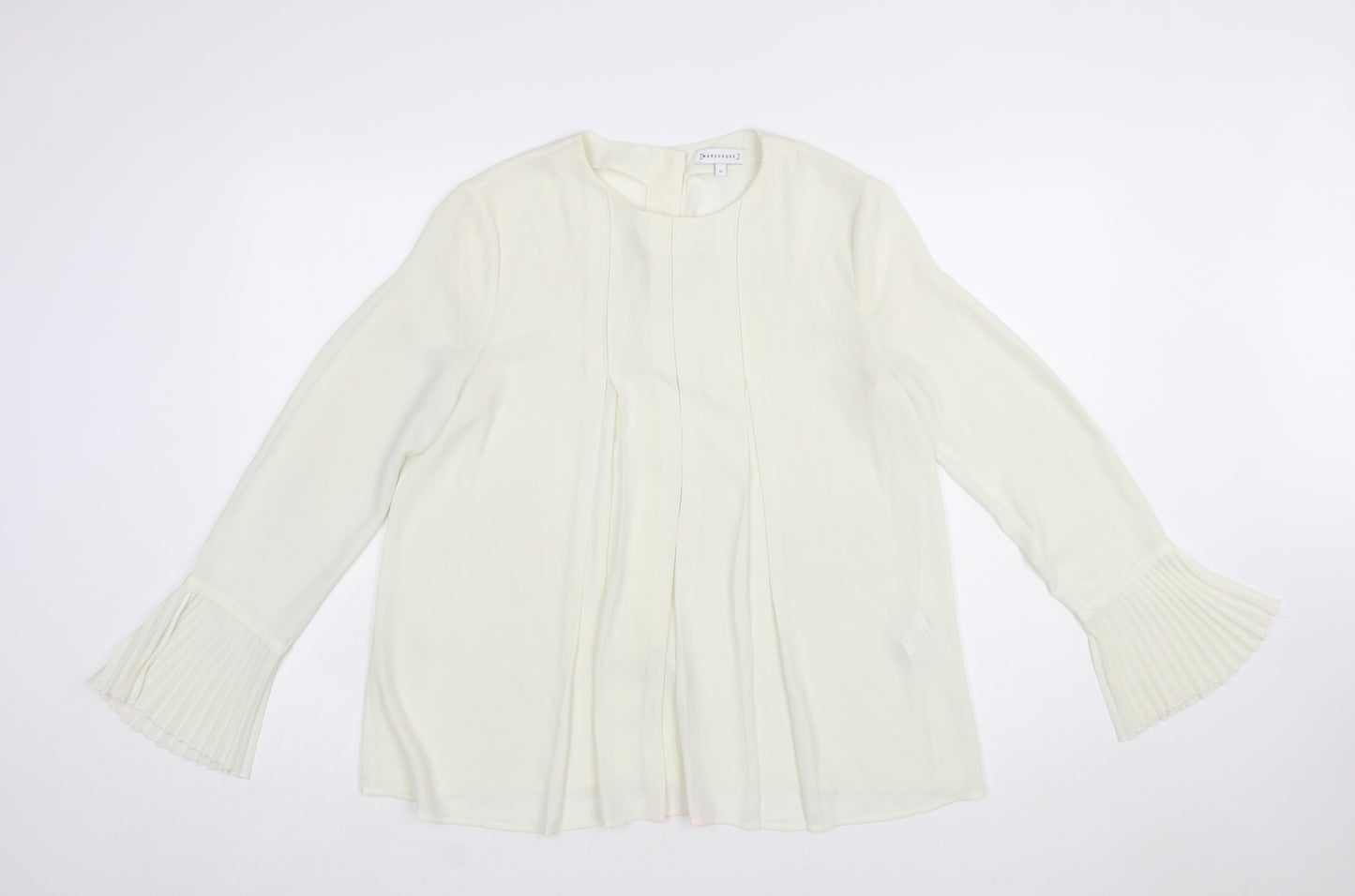 Warehouse Women Ivory Pleated Cuff Long Sleeve Tunic Blouse Size 10