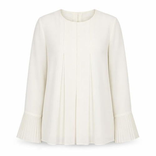 Warehouse Women Ivory Pleated Cuff Long Sleeve Tunic Blouse Size 10