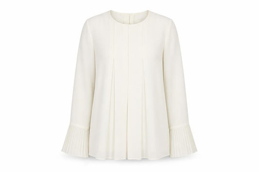 Front view of Warehouse Women Ivory Pleated Cuff Long Sleeve Tunic Blouse, size 10