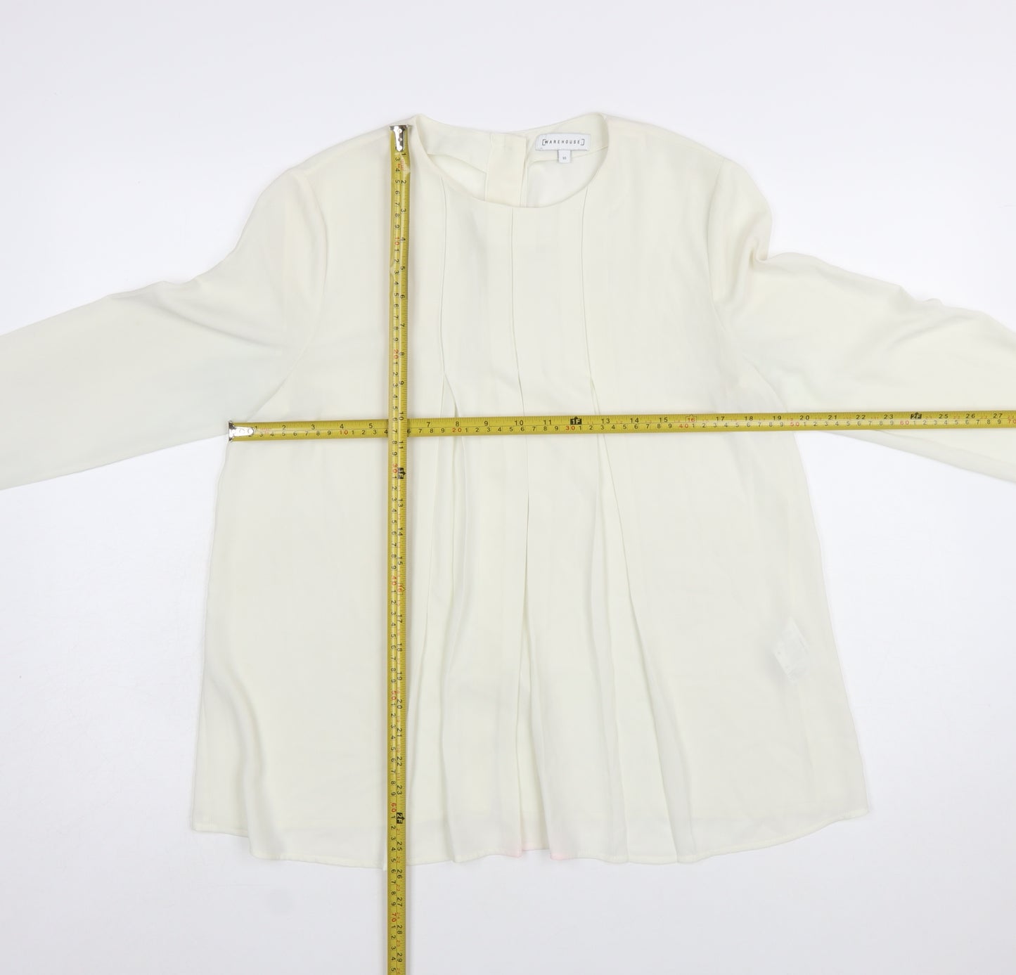 Warehouse Women Ivory Pleated Cuff Long Sleeve Tunic Blouse Size 10