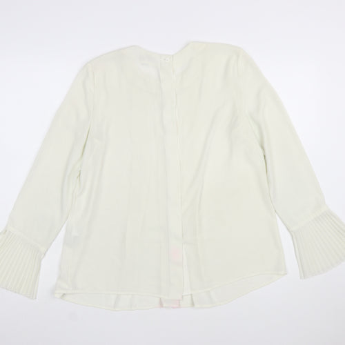 Warehouse Women Ivory Pleated Cuff Long Sleeve Tunic Blouse Size 10