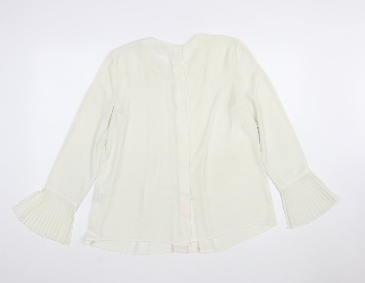 Warehouse Women Ivory Pleated Cuff Long Sleeve Tunic Blouse Size 10