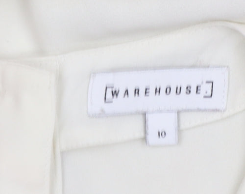 Warehouse Women Ivory Pleated Cuff Long Sleeve Tunic Blouse Size 10