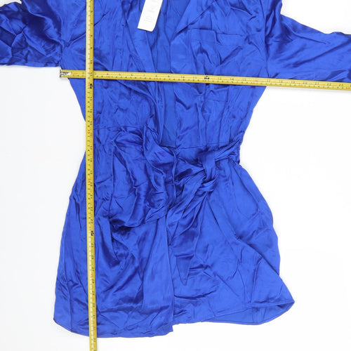 Zara Women’s Blue Satin Shirt Dress S Belted Long Sleeve
