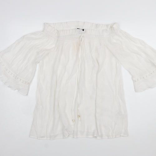 Blue Vanilla Women White Off Shoulder Cotton Peasant Blouse L