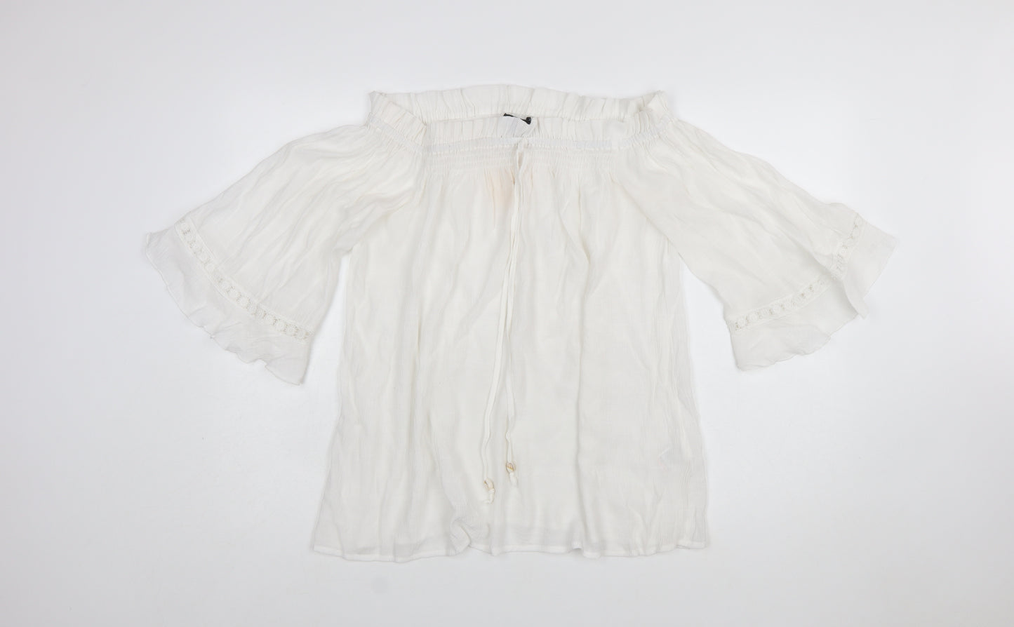 Blue Vanilla Women White Off Shoulder Cotton Peasant Blouse L