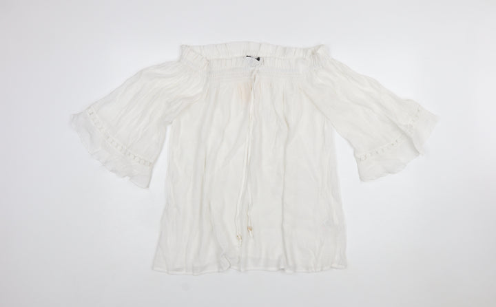 Blue Vanilla Women White Off Shoulder Cotton Peasant Blouse L