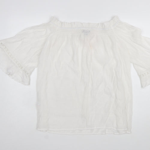 Blue Vanilla Women White Off Shoulder Cotton Peasant Blouse L