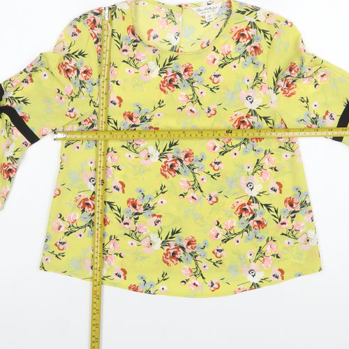 Miss Selfridge Women's Yellow Floral Bow Bell Sleeve Blouse Size 6