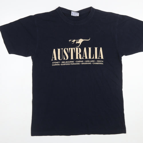 Gooses Men's Navy Australia Print Cotton Crew Neck T-Shirt Medium