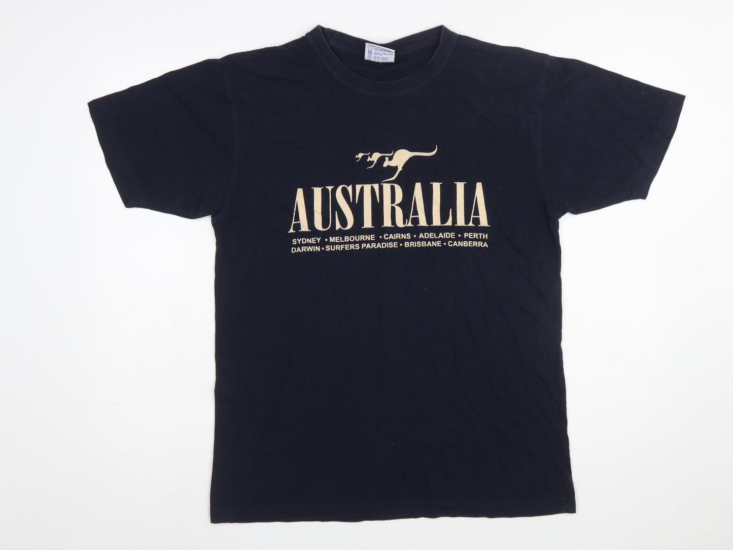 Gooses Men's Navy Australia Print Cotton Crew Neck T-Shirt Medium